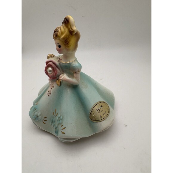 Josef Originals June Pearl Figurine Girl Lady in Blue Rose w Pearl Birthstone 4” - Picture 3 of 6